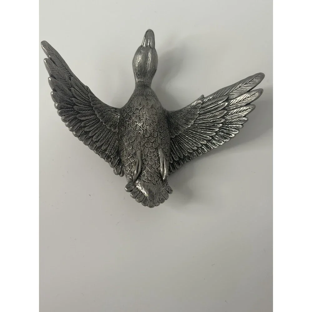 Flying Mallard Duck Pewter Vintage Metal 3”x2.5”x1”
